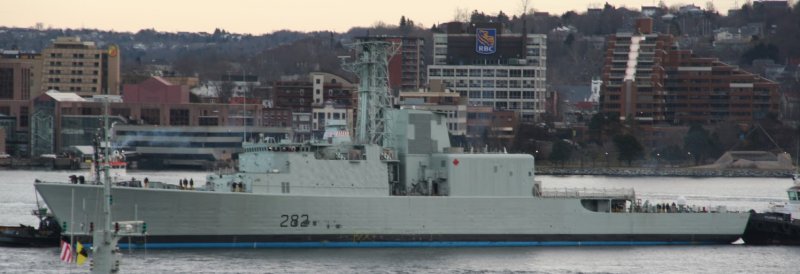 HMCS Athabaskan under tow in Halifax