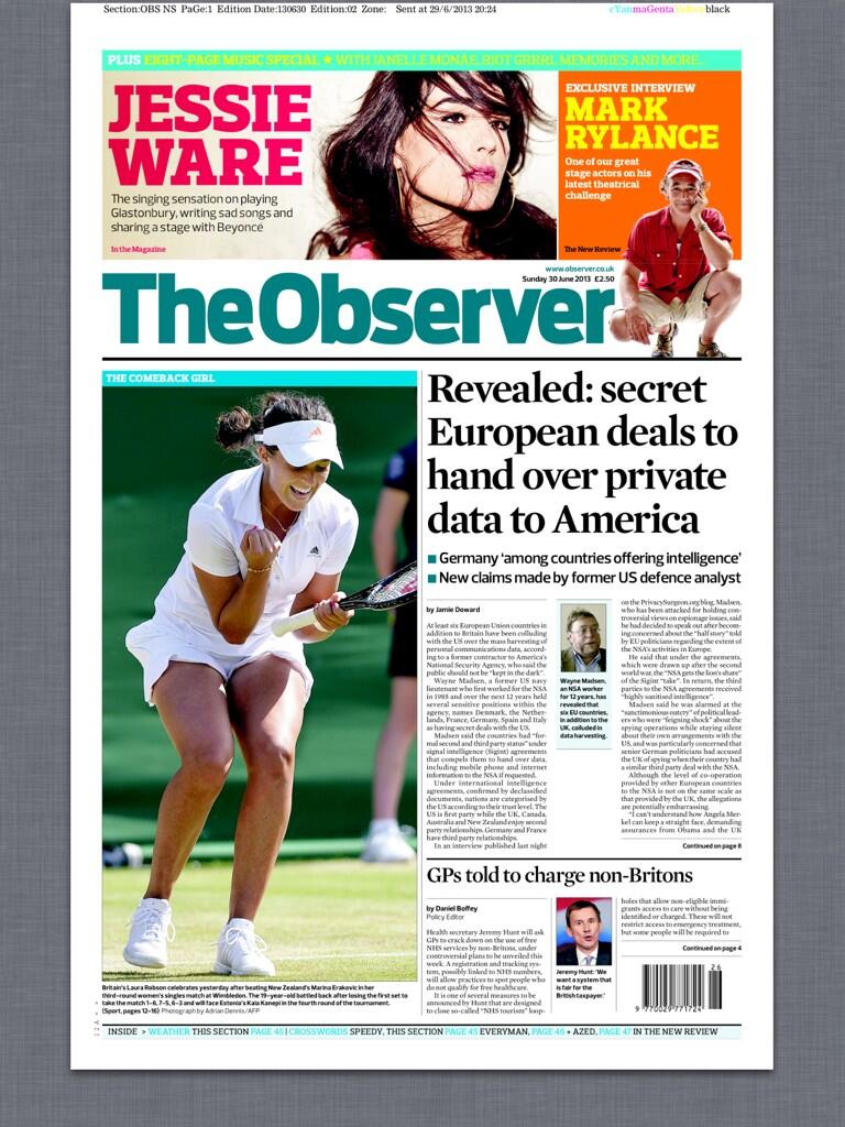 Observer front page 20130630