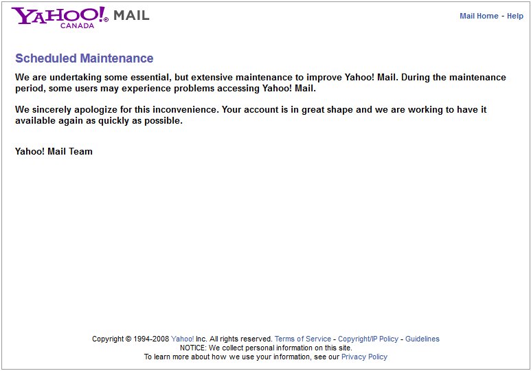 Yahoo mail outage