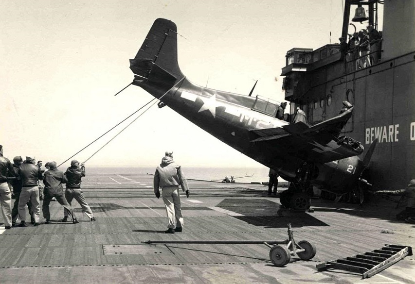 FM-2 Wildcat after crash onboard USS Sable