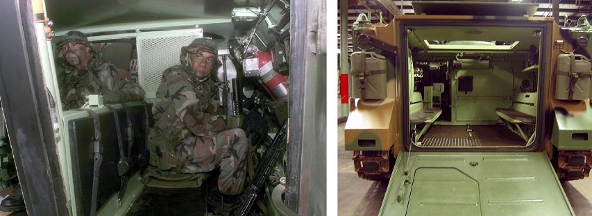 Comparing the interiors of the LAV-25 (left) and M113 (right)