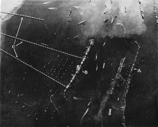Mulberry harbour aerial view