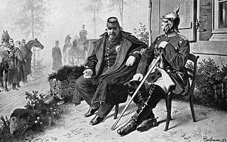 Otto von Bismarck talks with the captive Napoleon III after the Battle of Sedan in 1870.