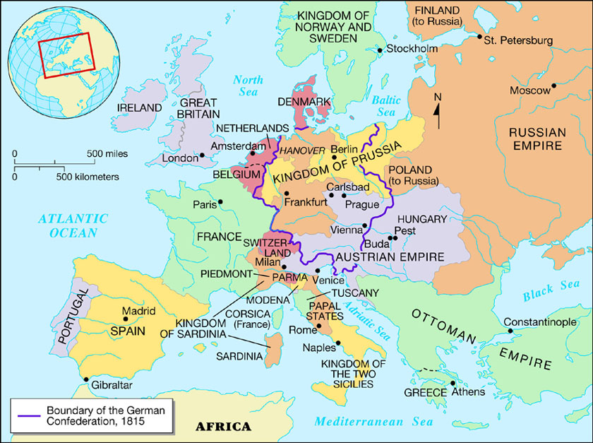 Europe at the end of the Napoleonic Wars (map via amitm.com)