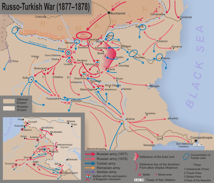 The campaigns and major battles of the Russo-Turkish War, 1877-78 (via Wikipedia)