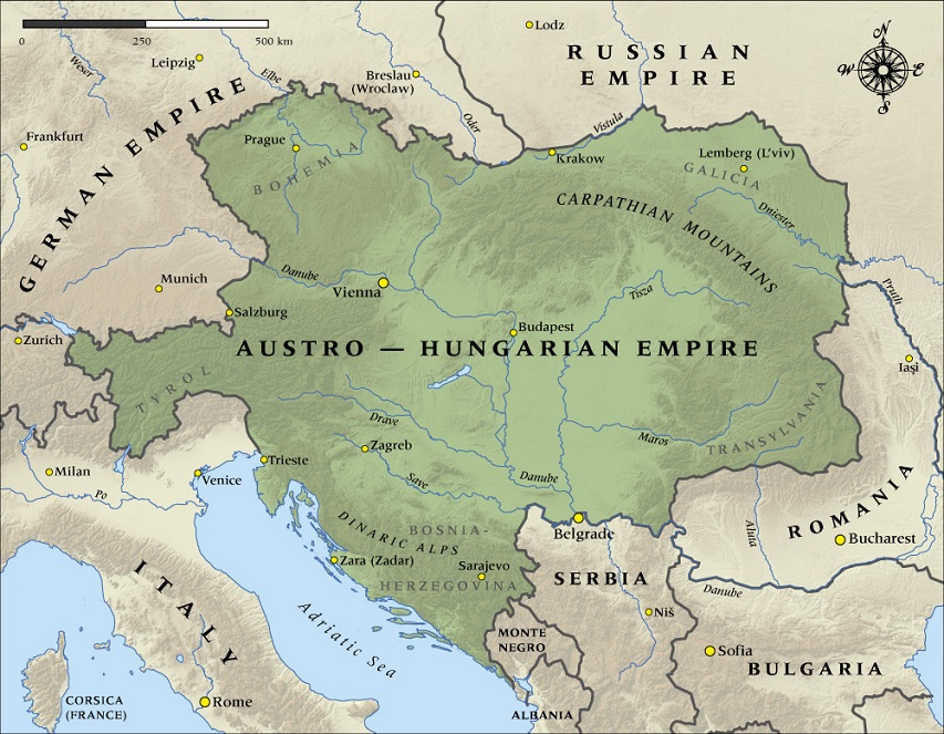 Austria-Hungary in 1914 (via NZHistory)