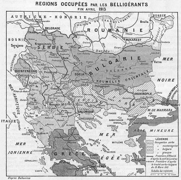 French map of the territorial changes due to the First Balkan War (via Wikipedia)