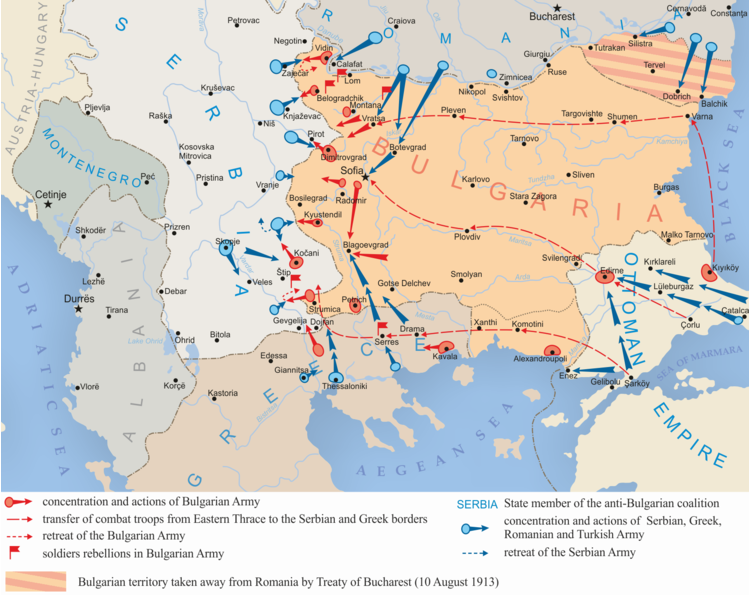 Land operations against Bulgaria in the Second Balkan War, 1913 (via Wikipedia)