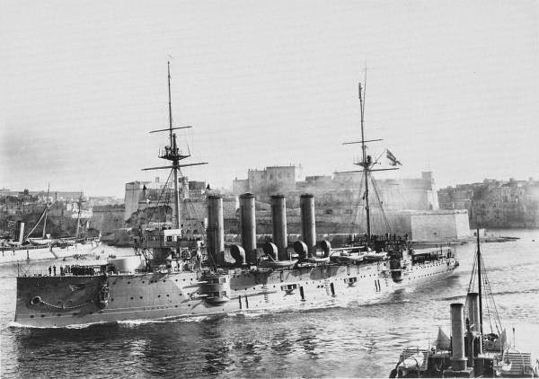HMS Aboukir at Malta - note 6" weapons in casemates along sides