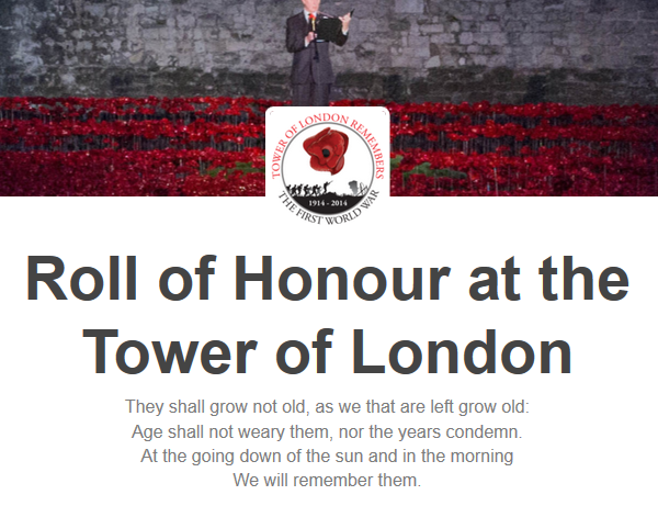 Roll of Honour at the Tower of London