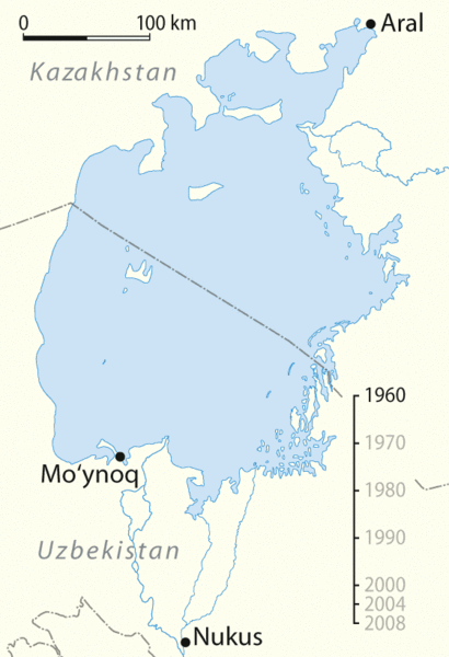 Animated map of the shrinking of the Aral Sea between 1960 and 2008 (via Wikipedia)