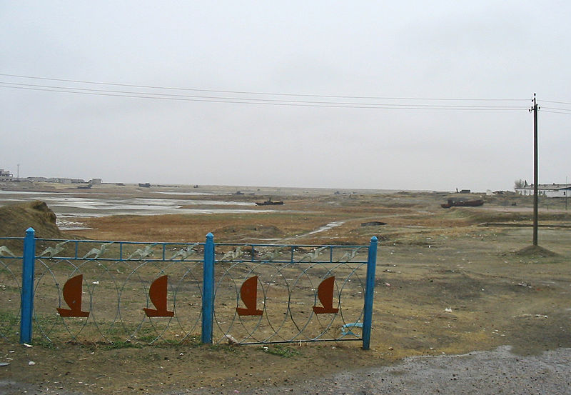 "Waterfront" of Aralsk, Kazakhstan, formerly on the banks of the Aral Sea. Photo taken Spring 2003 by Staecker. (Via Wikipedia)
