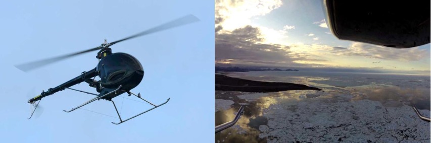 The rotary-wing UAV tested, and its view from the sky. Image: DRDC