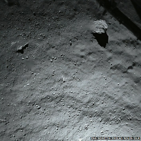 Photo of the comet's surface from about 40 metres as the lander made its initial descent.