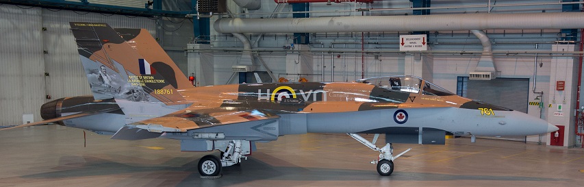 The 2015 CF-18 Hornet Demonstration Aircraft is unveiled at a ceremony held at 3 Wing Bagotville in Saguenay, Québec on 27 March 2015. Image: LS Alex Roy, Atelier d'imagerie Bagotville. BN01-2015-0186-005 (click to see full-sized image)