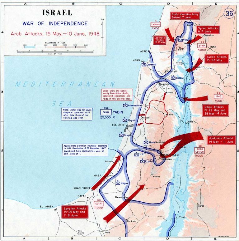 Arab Israeli War 1948 9 Arab Attacks May June West Point Atlas 768x772 